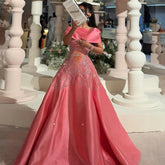 2025 Arabic Pink A Line Satin Beaded Saudi Evening Dresses Gowns for Formal Occasion LA72195A