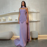 2025 Arabic Purple Mermaid Satin Evening Dresses Gowns with Long Cape for Formal Occasion LA72813