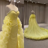 2025 Evening Gown for Formal Occasion Elegant Yellow Dress with Ruffles and Beaded Details LA72889