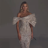 2025 Luxury Off Shoulder Silver Beaded Mermaid Saudi Evening Dress Gown for Formal Occasion LA72878