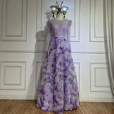 2025 Muslim Elegant Lilac Beaded A Line Evening Gown for Formal Occasion LA72847