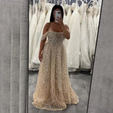 2025 Saudi Nude A Line Off Shoulder Evening Gown with Pearl Beaded Design for Formal Occasion LA72738A