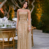 2025 Gold A-Line Beaded Strapless Luxury Evening Dress for Occasion Saudi LA72873