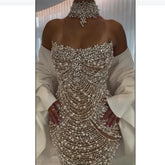 2025 Saudi Beaded Evening Dresses Gowns for Women white Mermaid for Women Wedding Party LA72802