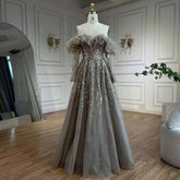 Robe de soirée élégante style Arabie Caramel, coupe trapèze, avec plumes et perles scintillantes, pour femme, tenue de mariage, 2025, LA71328A