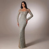Luxury Sage Green Dubai Evening Dresses Mermaid Muslim Long Sleeves LA72292