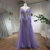 Robe de soirée élégante style sirène lilas Arabian, luxueuse, avec surjupe et perles, pour femme, tenue de mariage, 2025, LA72297