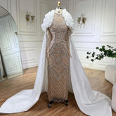 Robe de soirée longue style sirène, luxueuse, ornée de perles, couleur chair, style Dubaï, pour femme, tenue de mariage, LA72091C