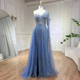 Robe de soirée sirène bleu arabe élégante avec jupe perlée - Robe de soirée de mariage de luxe pour femme 2025 LA72174