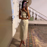 Robe de soirée élégante style sirène, longueur cheville, style arabe, beige, perles et cristaux, luxueuse, pour femme, LA71914