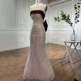 Robe de soirée sirène élégante, style arabe, beige, sexy, sans bretelles, avec perles, pour femmes, tenue de mariage, LA72065, 2025