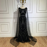 Vestido de sirena negro árabe con mangas tipo capa y lujosos bordados | Vestidos de noche para mujer, ideal para bodas y fiestas 2025 LA72423