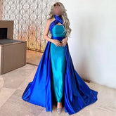 Blue Contrast Turquoise Evening Dress with Overskirt LA72197
