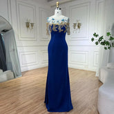 Arabic Blue Mermaid Elegant Appliques Luxury Dubai Evening Dresses Gowns 2025 For Women Wedding Party LA72554