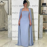 Elegant Blue Mermaid Evening Dress with Cape Sleeves LA72200