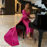 Arabic Fuchsia Satin Mermaid Strapless With Jacket Beaded Evening Dresses Gowns 2025 For Women Wedding Party LA71896