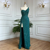 Vestidos de noche largos, elegantes, estilo sirena, sexys, con abertura alta y cuentas, color verde árabe, para mujer, ideales para bodas y fiestas (LA71779A)