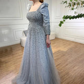 Vestidos de noche elegantes de lujo con cuentas, corte en A, color gris árabe, hombros abullonados, para mujer, ideales para bodas y fiestas (2025) LA71368