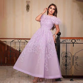 Arabic Lilac A-Line Ankle Length Beaded Feather Luxury Evening Dresses Gowns for Women Wedding Party 2025 LA71932