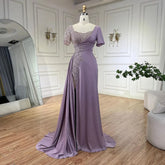 Arabic Lilac Mermaid Elegant Satin Beaded Luxury Dubai Gray Evening Dresses Gowns For Women Wedding Party LA72583