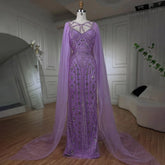Arabic Luxury Dubai Mermaid Elegant Lilac Shawl Yarn Beaded Evening Dresses Gowns 2025 For Women Party LA72186