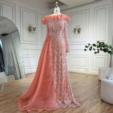Arabic Mermaid Elegant Orange Luxury Evening Dresses Gowns Pearls Beaded For Women Party 2025 LA71649A