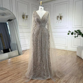 Arabic Nude Luxury Evening Dresses with Cape Sleeves A-Line Beaded and Gown For Women's Wedding Party 2025 LA72573