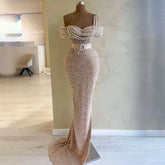 Arabic Nude Mermaid One Shoulder Beaded Luxury Dubai Evening Dresses Gowns For Women Wedding Party 2025 LA72318B
