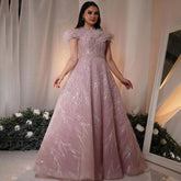 Arabic Pink A-Line Sexy Bot Neck Feather Beaded Luxury Evening Dresses Gowns 2025 For Women Wedding Party LA71726