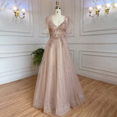 Robe de bal longue rose style arabe, coupe trapèze, sexy, col en V, perles, luxueuse, Dubaï, 2025, pour femmes, LA71904