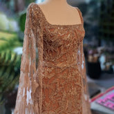 Nude Pink Luxury Evening Dresses with Cape Sleeves LA72261