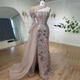 Robe de soirée sirène rose élégante, asymétrique, fendue, avec perles, pour femme, tenue de mariage, modèle 2025, LA72188