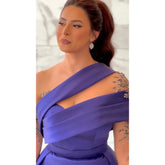 Vestido de noche estilo sirena, de satén morado árabe con sobrefalda de encaje y cuentas, elegante para mujer, ideal para fiestas (LA72181)