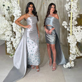 Vestidos de noche de lujo con cuentas, estilo sirena, color gris plata árabe, satén, sin tirantes, para mujer, para bodas y fiestas, colección 2025, LA72349
