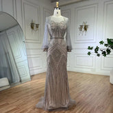 Vestidos de noche de lujo estilo sirena, color plata, nude, elegantes, con cuentas, estilo árabe, para mujer, ideales para bodas y fiestas (2025) LA72017