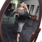 Black Mermaid Beaded Evening Dresses Gowns 2025 Elegant Luxury Ankle-Length For Women Party LA71594