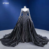 Vestido de novia de sirena negro con falda desmontable, lentejuelas brillantes y cuentas. Vestido de novia de alta gama hecho a medida HM67480