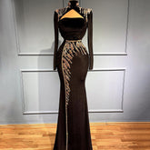 Vestidos de noche de sirena de terciopelo negro, elegantes y lujosos, con cuentas, para mujer, para fiestas, LA71545
