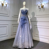 Vestidos de noche azules de corte A con cuentas brillantes, estilo vestido, sexys, de alta gama, con cordones, para mujer, para fiestas, LA71636