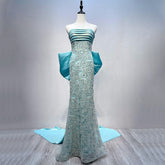 Vestidos de noche de sirena con cuentas azules 2025 Vestidos elegantes para mujer Fiesta de compromiso LA72110