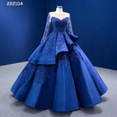 Robe de mariée bleue à manches longues et dentelle perlée, robe de bal à lacets, robe de mariée haut de gamme sur mesure, 2025 HM222104
