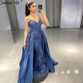 Robe de soirée sirène bleue à jupe amovible, luxueuse et élégante, avec perles, pour femme, modèle LA71179, 2025
