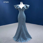 Robe de soirée sirène bleue élégante, col en V, luxueuse, perlée, pour femme, tenue de soirée haut de gamme, sur mesure, HM67524, 2025
