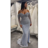 Vestidos de noche de sirena con cuentas azules, vestidos de fiesta formales LA72885