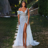 Vestido de noche azul de sirena sin mangas con un solo hombro y abertura, estilo sirena, colección 2025. Vestido sexy de fiesta para mujer LA71884