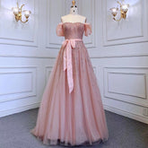 Blush Pink A-Line Sexy Off Shoulder Arabic Beading Crystal Luxury Evening Dress Women Formal Prom Dresse LA71745
