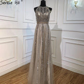 Vestidos de noche marrones de lujo, corte A, con pedrería y borlas, sexys para mujer, ideales para fiestas (LA71085)