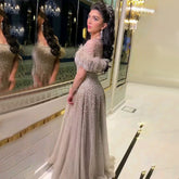 Vestidos de noche de lujo color caramelo, corte A, escote corazón con plumas y cuentas, colección 2025, para mujer, modelo LA71720