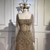 Vestido de noche árabe de lujo con falda y cuentas de sirena color caramelo para mujer, ideal para bodas y fiestas (2025) LA72014