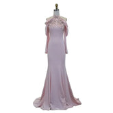 Dubai Arabia Pink Elegant Mermaid Satin Beaded Luxury Evening Dresses Gowns 2025 For Women Wedding Party LA72275
